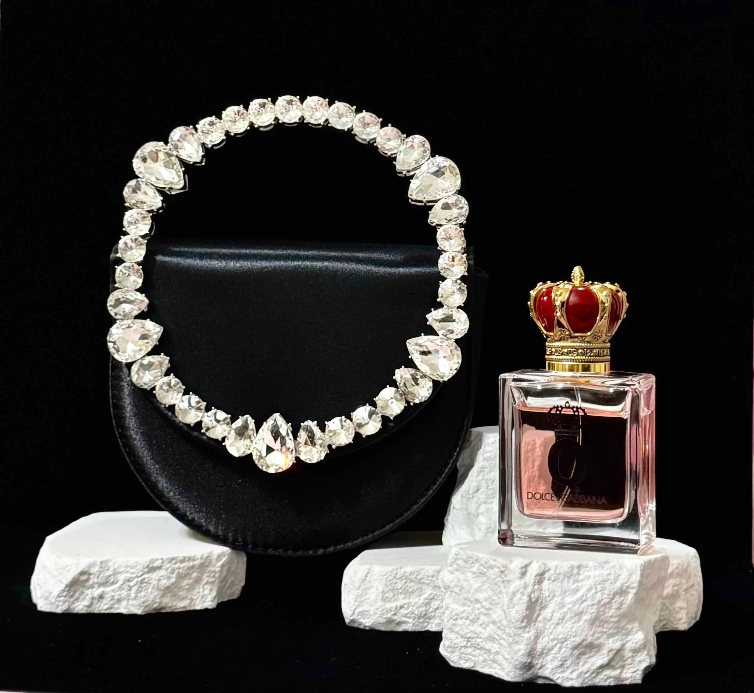 Crystal Halo Black Satin Clutch